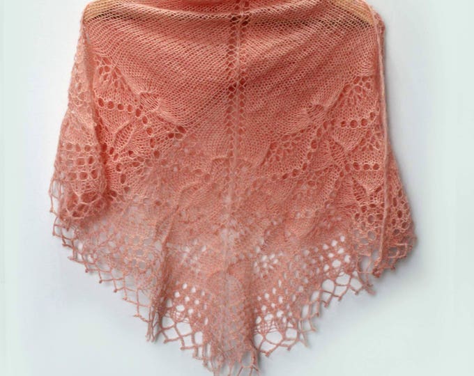 Knitted shawl scarf, knit shawl, peach shawl, mohair shawl, lace shawl, handknit shawl, crochet shawl, knitted scarf, crocheted shawl