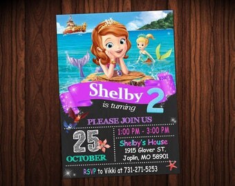 Sofía Mermaid invitación cumpleaños - fiesta de Sofia Mermaid - Sofía invitación - invitación de la sirena - Sofía la primera invitación de cumpleaños