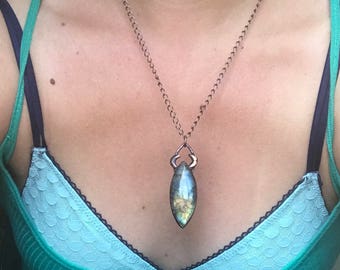 Labradorite crescent moon copper necklace