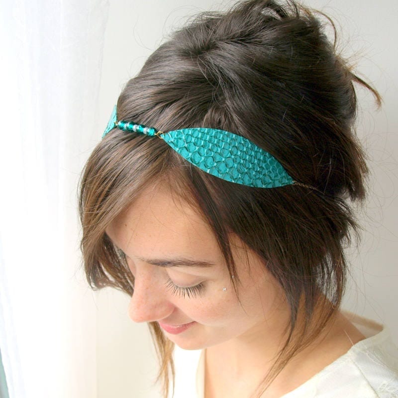 Leaf headband leaf headpiece green headband leather