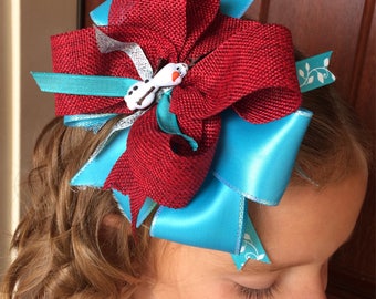 Olaf bow/ frozen bow/ blue and maroon bow/ girls bow/ girls hair bow/ girls frozen hair bow/ girls haur acessory/ girls boutique bow