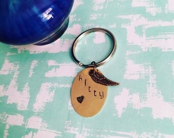 Pet Memorial Keychain, Pet Memorial jewelry, Personalized keychain, Cat Jewelry, Monogrammed Keychain, RIP keychain, Cats, Rainbow Bridge