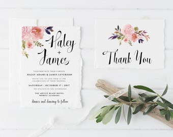 Floral Wedding Invitation, Floral Wedding Invitation Template, Floral Wedding Invitation Set, Digital Wedding Invitation, Wedding Printable
