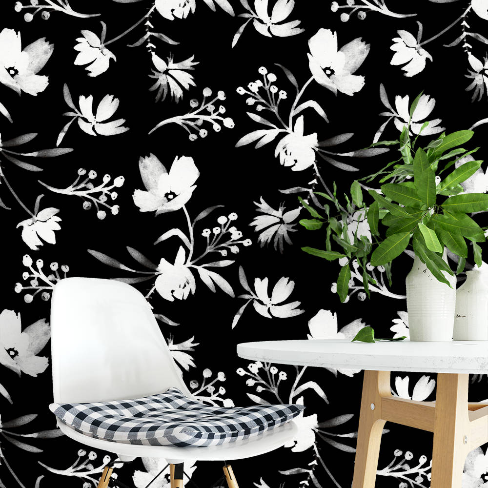 Adaline Black removable wallpaper / Floral self adhesive