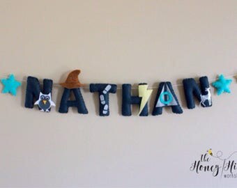 Felt name banner, wizard nursery, harry Potter baby, harry potter decor, harry potter nursery decor, baby harry potter, felt letters