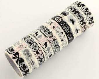 Masking tape set of 10 rolls - 15mmx10m - black & white