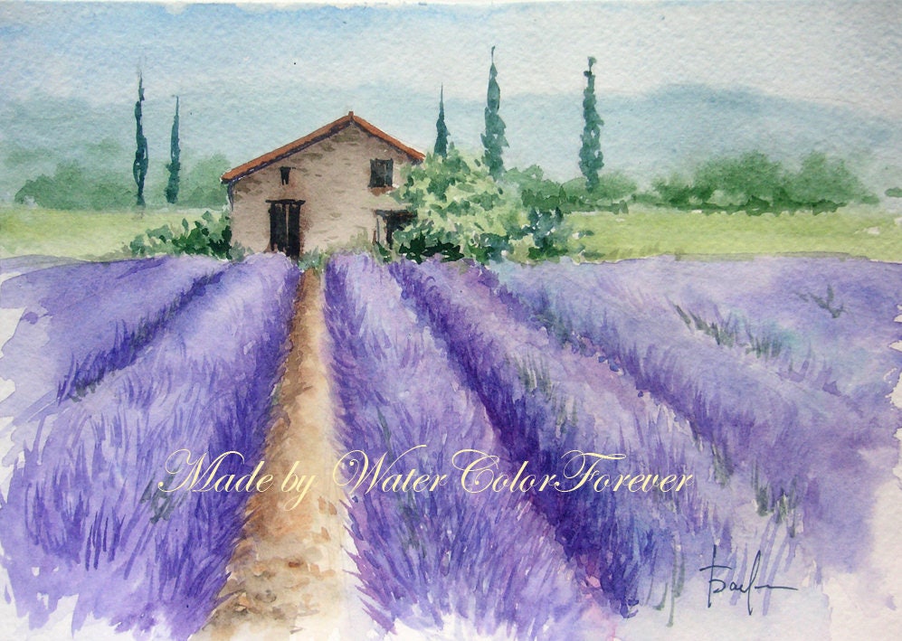 Provence original watercolor lavender field original