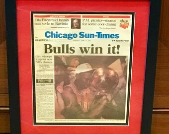 Chicago Bulls 1991 NBA Champions - Chicago Sun Times Newspaper - Custom Framed & Matted