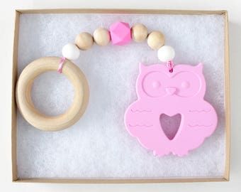 Owl Teether // Teething Ring // Wooden Teether // Wooden Teething Ring // Baby Shower Gift // Best Teething Toy // Baby Gift // Newborn