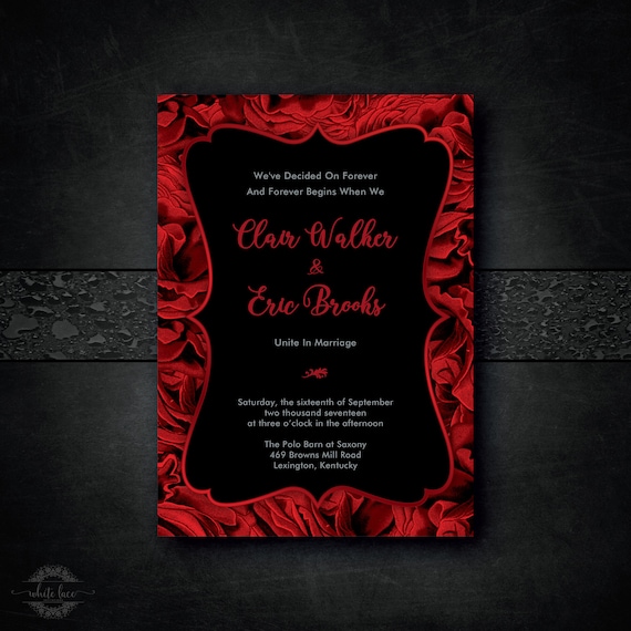 Red and Black Wedding Invitation Red Rose Wedding Invitation
