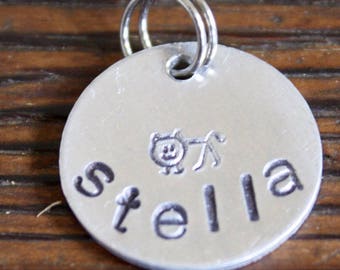 Cat - Small 3/4” Custom Pet Id Tag - Personalized Hand-Stamped Cat Name Tag