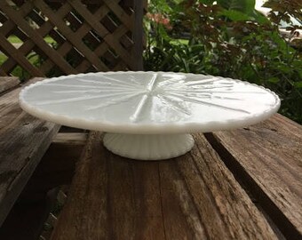 Milk Glass Cake Stand Starburst Scalloped Edge