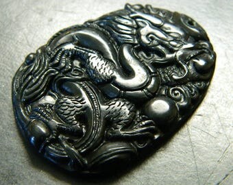 Carved Deep Green/Black Jade Curled Dragon Pendant - 2 Versions Available - Dragon Prosperity & Good Fortune Amulet