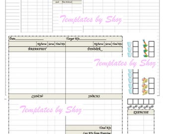Weight Loss Chart with Water Fruit Vegetable and Exercise Tracker - PDF File