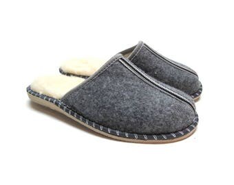 Polish Felted Wool Slippers, Folk-Inspired Handmade Comfortable Carpet Slippers, Mens Shoes