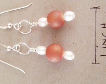 Caramel druzy earrings with fresh water pearls