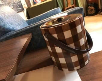 Vintage 1970's Brown and White Checkered Ice Bucket
