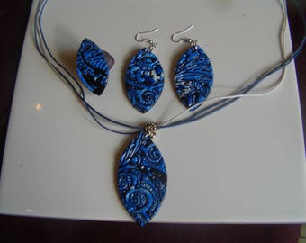 Set three polymer clay blue, black and white