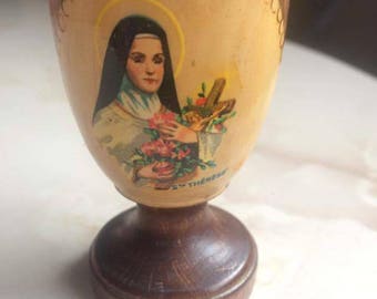Vintage "Saint Thérèse" wooden egg Cup