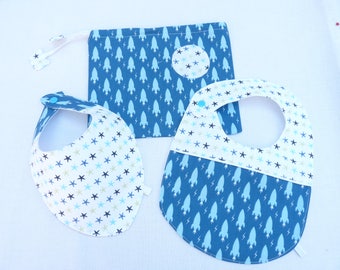 Ensemble 3 pièces bavoirs cadeau naissance garçon 0/24 mois "fusée"