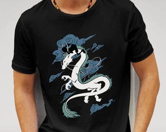 Mens Spirited Away Dragon Chihiro & Haku Studio Ghibli - Black T-shirt