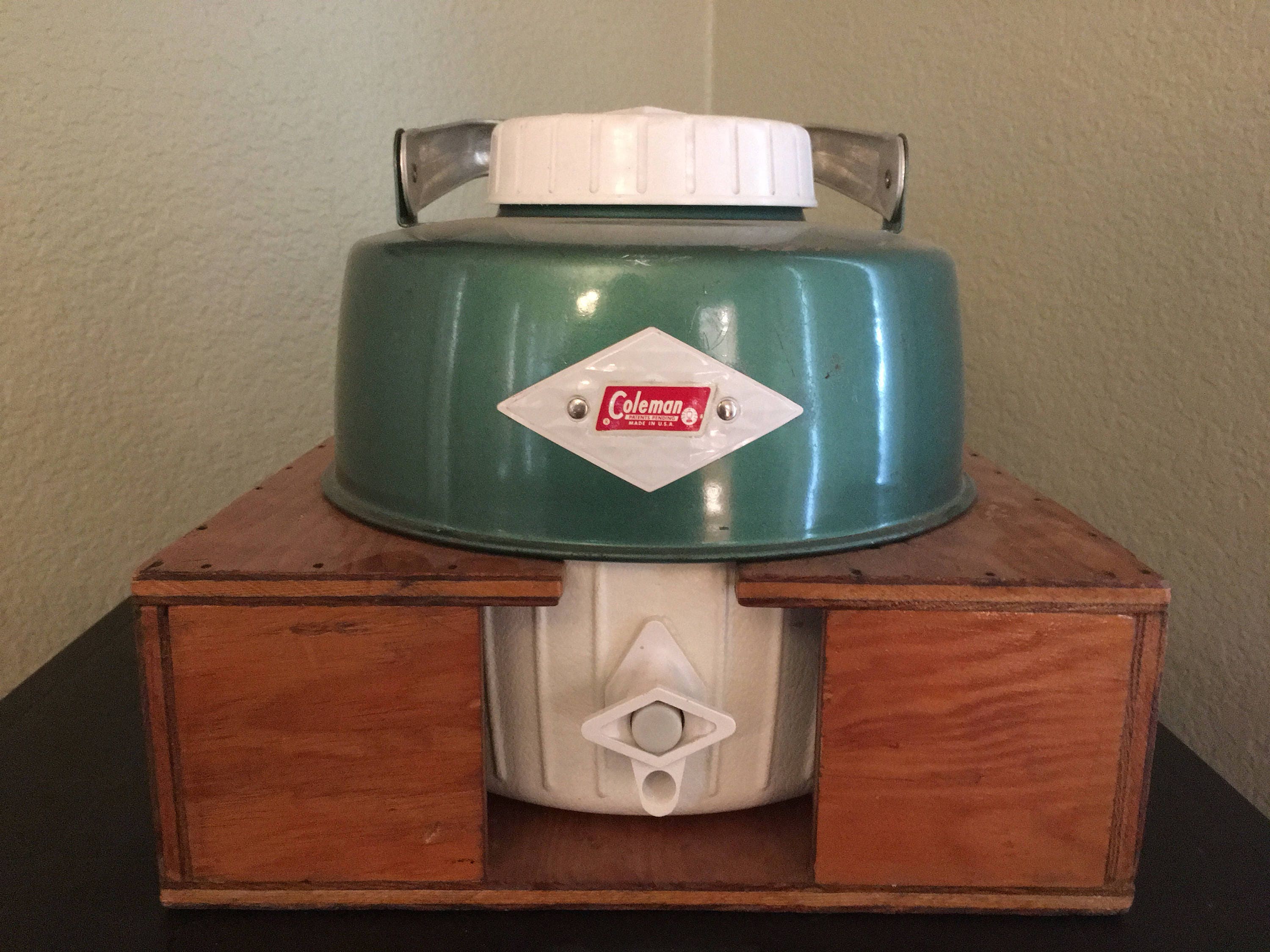 Vintage Coleman cooler with custom housing. Glamping. Camping