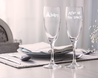 Harry Potter,champagne flutes ,After All This Time,Always,Bride and Groom,harry potter champagne flutes,Harry potter champagne glass