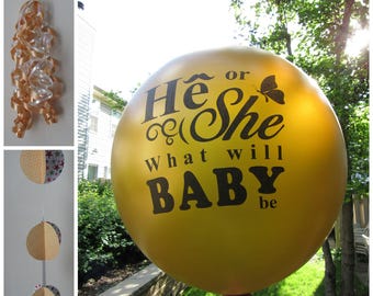 36" Gold Gender Reveal Balloon, Jumbo Gender Reveal Balloon, He or She, Girl or Boy gender reveal party balloons