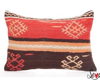 Kilim Motifs Hand-made Turkish Kilim Pillow 16x24" Decorative Cushion Cover Sofa Couch Throw Pillowcase
