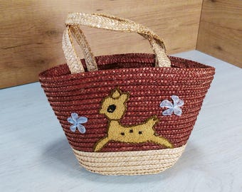 Vintage rattan bag, Rattan purse bag, Old rattan bag, 70s rattan bag with embroiderie, Rattan bag, small rattan bag, Rattan purse