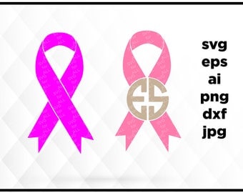 Cancer Ribbon Monogram SVG,Cancer Survivor,Awareness Ribbon SVG, breast cancer ribbon svg,Files for Cricut cameo Silhouette svg jpg png dxf