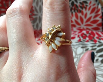 Vintage Faux Pearl and Rhinestone Ring