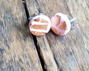 Pink and Rose Gold Leaf Accent Post Earrings