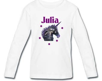 T-shirt long sleeved Unicorn girl personalized with name