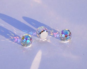 3 cabochon 8 mm faceted Fire Ball Aurora Borealis Swarovski Crystal