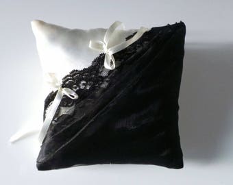 Black organza and lace ring bearer pillow