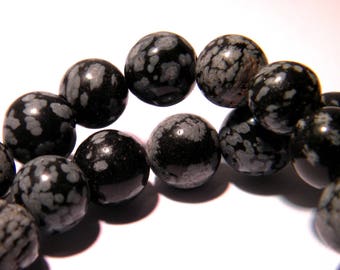 10 pearls Obsidian 10 mm - snowflake snow-gem stones-fine PG225