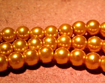 50 glass Pearl 8 mm - Golden - AP14 iridescent beads