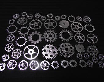 Set of 50 watch gears, steampunk, silver color.