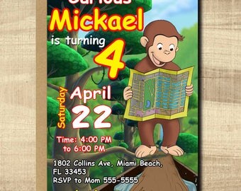 Curious George Invitation, Curious George Birthday Invitation, Curious George Invites, Curious George Birthday, Curious George Digital