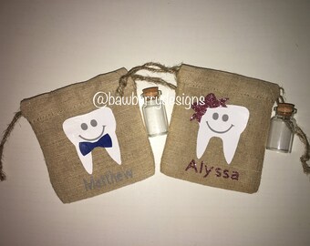 Personalized tooth fairy bag with tooth holder