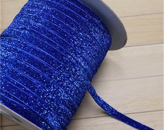Ribbon 10mm dark blue glitter glitter the meter