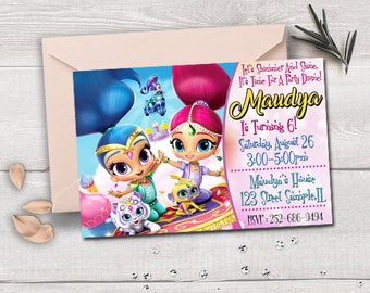 Shimmer And Shine invitation, Shimmer And Shine birthday, Shimmer And Shine party, Shimmer And Shine printable, Shimmer And Shine card