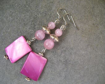 Cat's eye beads and Pearl Earrings pink