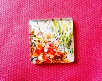 Cabochon glass - 25x25mm - pattern floral