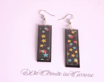 Earrings multicolored stars, rectangle shape