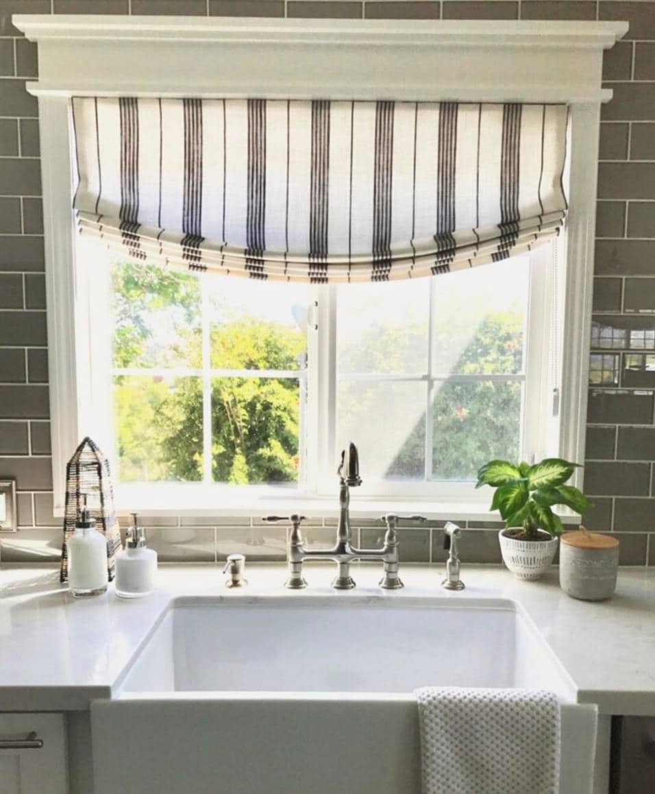 Striped Linen Roman Shades Black White Designer Cordless Child