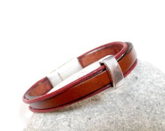 From camel leather silver bracelet