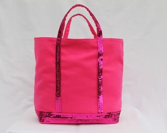 The tote bag Fuchsia glitter/sequins round (3rangees)