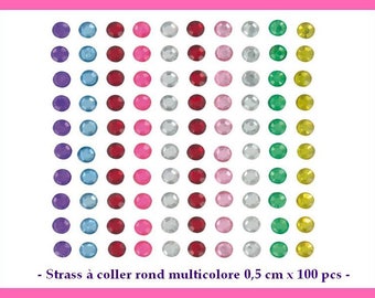 Paste rhinestone round multicolored 0.5 cm x 100 pcs - new